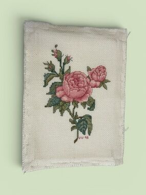 Vintage Rose Needlework  Unframed Pink Floral Cabbage Rose